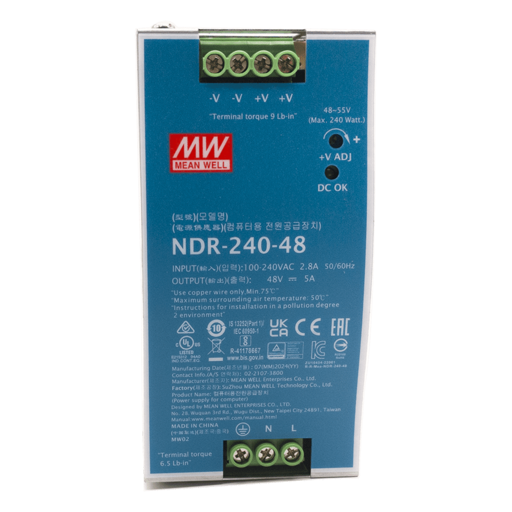 Fuente de Poder Industrial / 240 Watts / Salida 48 VCD / 5 Amp / Montaje Riel Din