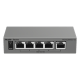 Switch Capa 2 Gestionado en la Nube / 5 Puertos Gigabit / Switching 10 Gbps / Forwarding 7.44 Mpps / Diseño sin Ventilador / Protección 6 kV / Modo CCTV de un Clic / 32 VLANs / Gabinete Metálico / Ruijie Cloud