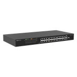 Switch PoE+ no Administrable, hasta 370 Watts Ideal para CCTV, 24 Puertos 10/100 PoE+, 2 Uplinks Gigabit (1 SFP COMBO)